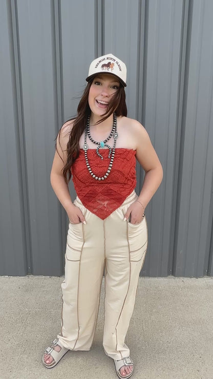 Boho Lace Crochet Cropped Top - Orange