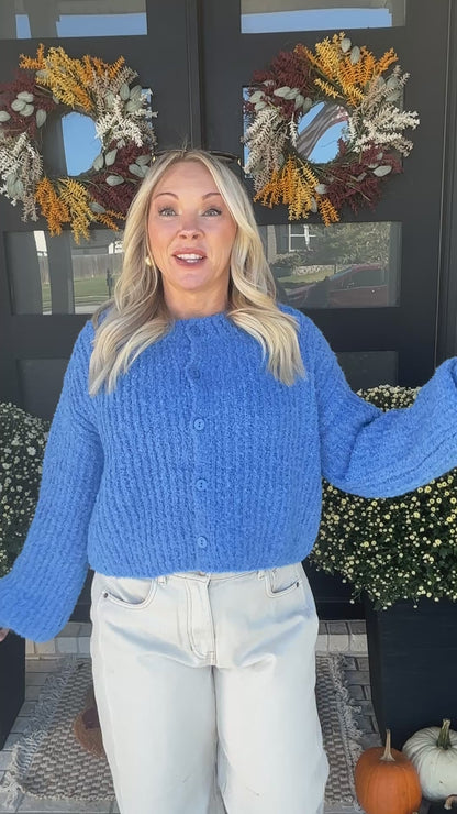 Harlow Chunky Knit Cardigan - Blue