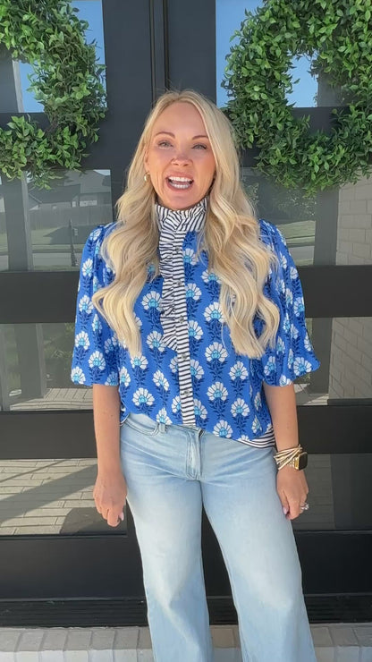 Blue Blossom Ruffle Blouse