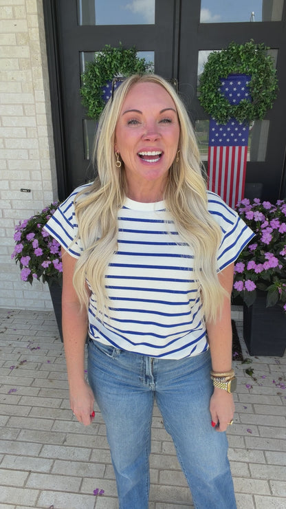 Royal Blue & Cream Stripe Tee