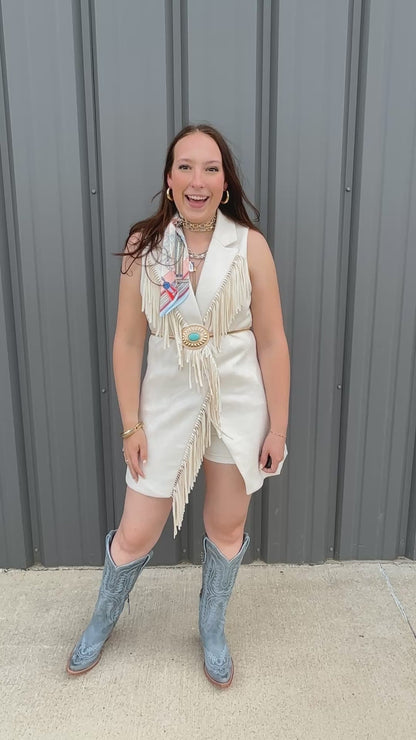 Faux Suede Fringed Sleeveless Longline Vest