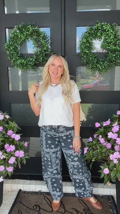 Paisley Printed Barrel Jeans