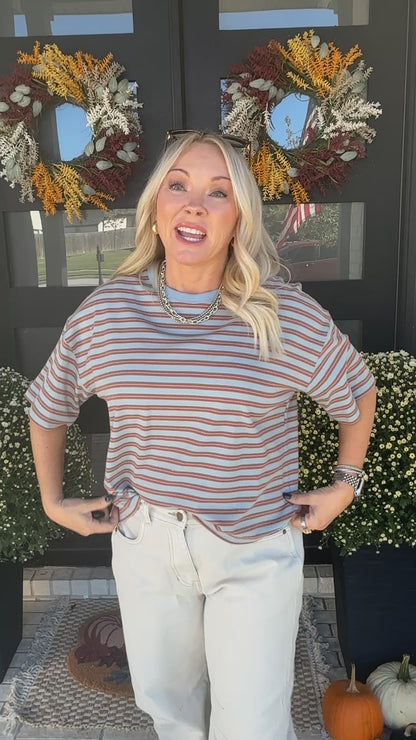 Double Striped Short Sleeve Top - Blue