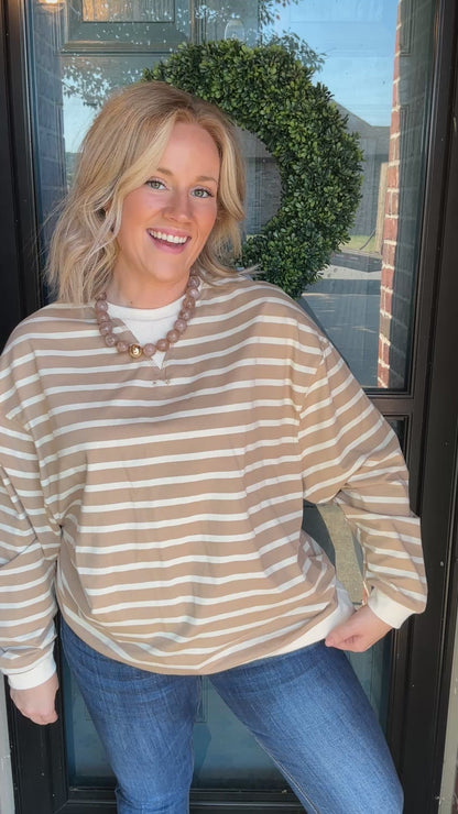Line Up Long Sleeve Pullover - Taupe