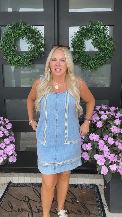 Mini Denim Dress with Stitch Detail