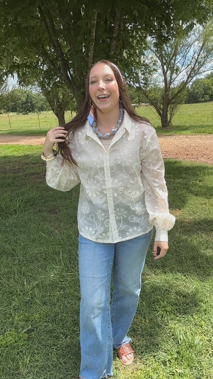 Ivory Bloom Button Down