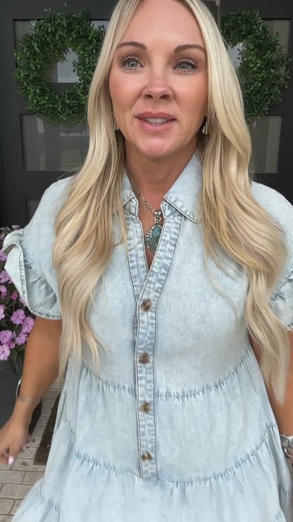Blue Skies Chambray Tiered Dress