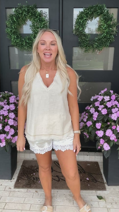 Frayed Stitch Detail Sleeveless Top - Natural