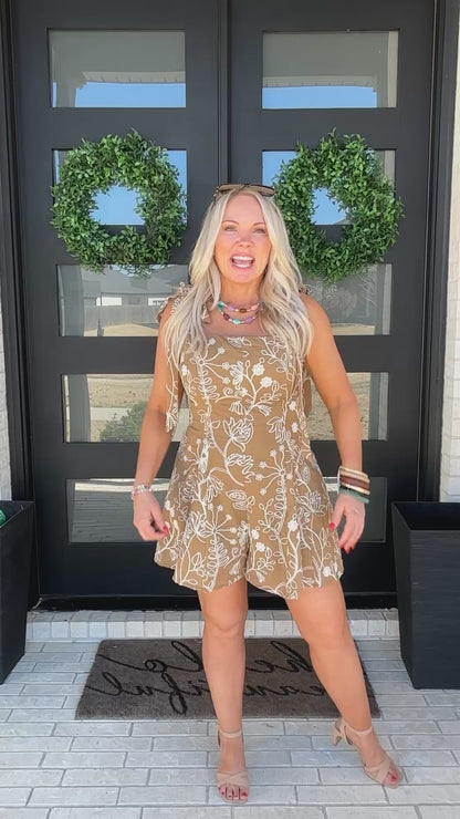 The Embroidered Linen Blend Romper