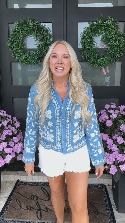 Floral Stitch Denim Top