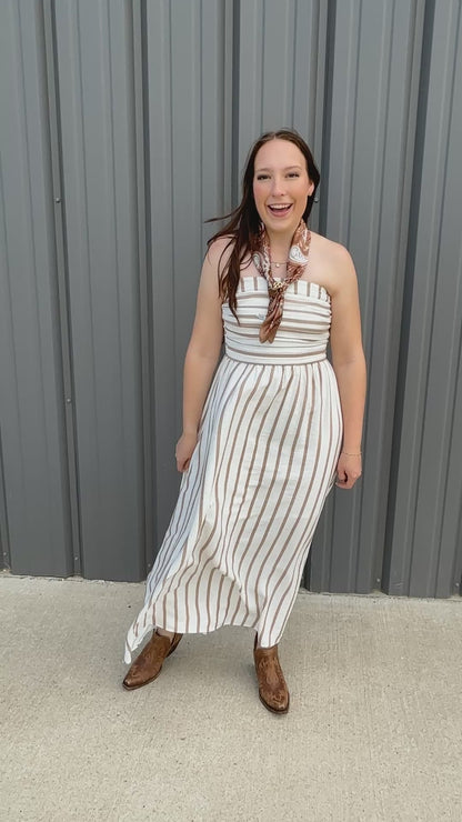 Cabana Stripe Midi Dress - Brown