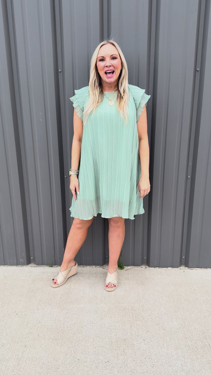Sage Grace Pleated Dress